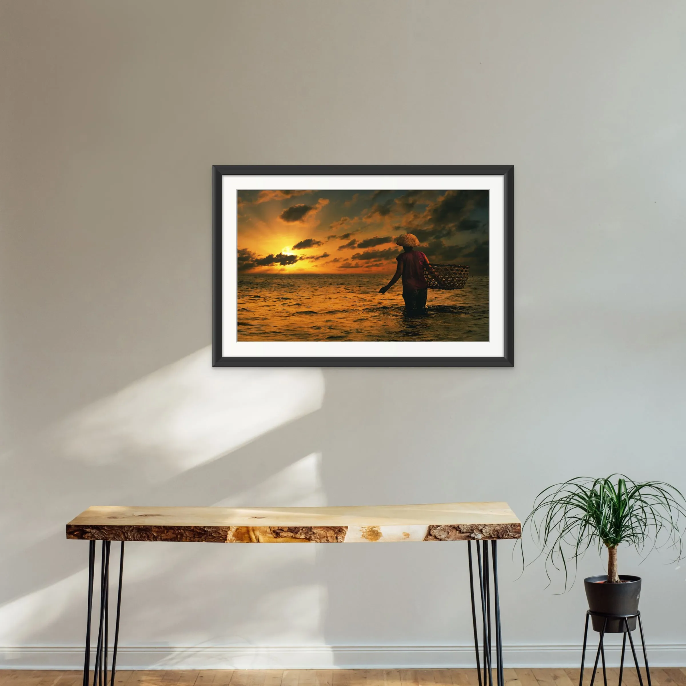 Sunset Harvest shown framed on a wall.